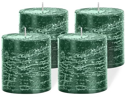 Brandsseller 4er Set Stumpenkerzen 7x7,5 cm – durchgefärbt & aus Paraffin – rustikale Kerzen mit langer Brenndauer – Dekokerzen für Tischdeko, Weihnachten & Feste – Grün