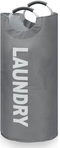 Faltbarer Wäschekorb Mit 90 L Fassungsvermögen - Wasserdichter Oxford-Stoff Korb Mit Griff - Flaschensammler (Grau)