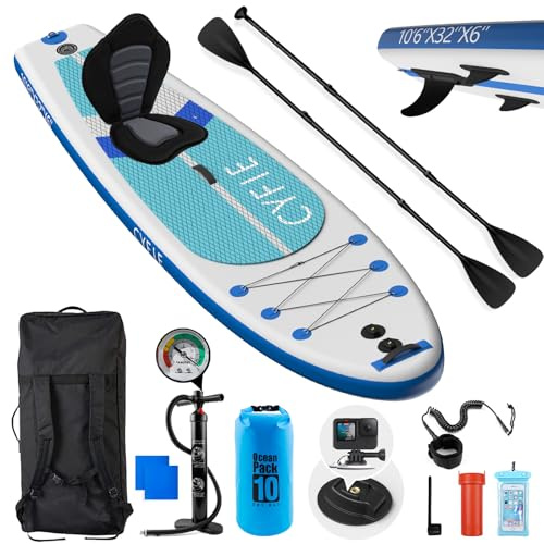 CYFIE 2 in 1 Stand Up Paddling Board, 320x81x15cm Aufblasbare Stand Up Paddle mit Sitz für Aller Fähigkeitsniveaus, Tragfähigkeit 180kg | Inkl. Pumpe, Paddel & Tasche Weihnachten