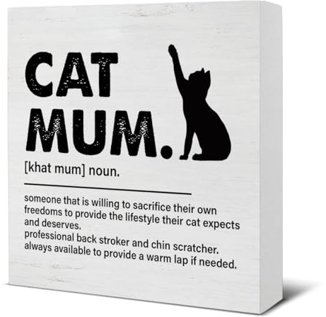 Targa con gatto – Decorazione per la casa – Regalo per amanti dei gatti per donne – rustica con definizione di mamma gatto cartello in legno per casa soggiorno camera ragazza decorazione per la stanza