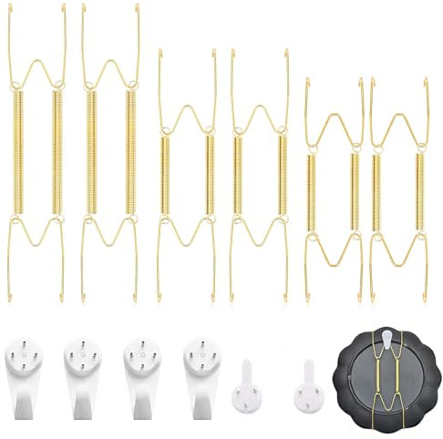 ZcrPrn 6 PCS Plate Hangers for Walls, Plate Hangers W Shaped Spring Hook Holder, Plates Hanger with Wall Hooks Heavy Duty Displaying Plate Holder for Decorative Antique Plates and Arts