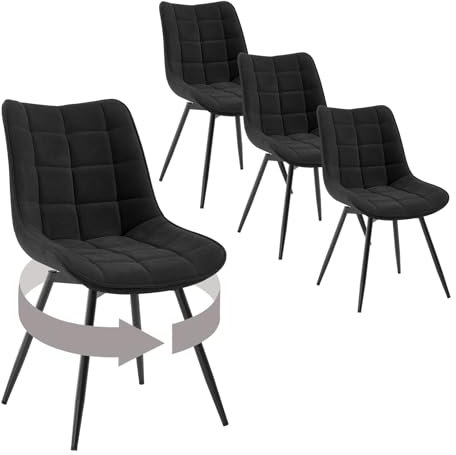 WOLTU Esszimmerstühle drehbar 4er Set Küchenstuhl Polsterstuhl Wohnzimmerstuhl Sessel mit Rückenlehne, Sitzfläche aus Samt, Metallbeine, Schwarz EZS87sz-4