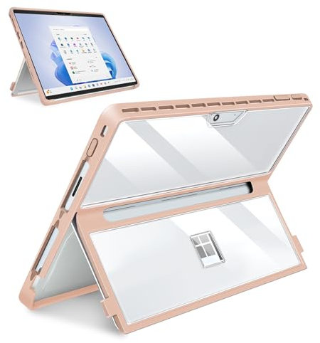 SSS·GRGB Funda actualizada para Microsoft Surface Pro 11/10/9/8 de 13 Pulgadas, Funda Resistente Todo en uno Compatible con teclados Tipo Cubierta, Transparente y Rosa