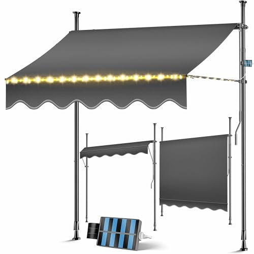 KESSER® Klemmmarkise mit Handkurbel & LED Lichterkette | Balkonmarkise ohne Bohren | Markise UV-beständig höhenverstellbar & wasserabweisend | Sonnenschutz für Balkon Terrasse & Garten 200cm