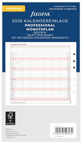 Filofax Kalender Personal Prof.Monatspl. (deutsch)2026