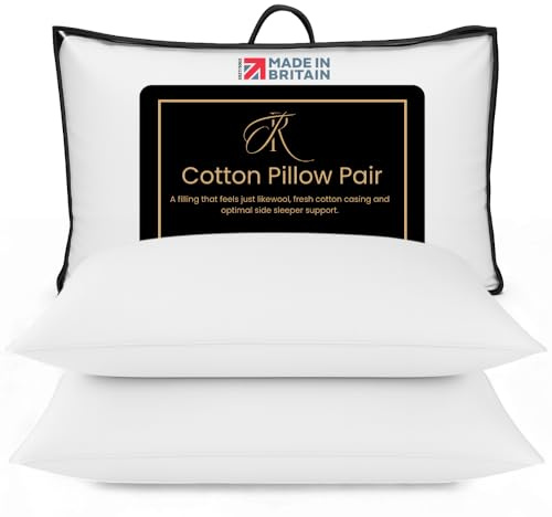 The Royce Premium Bed Pillows 2 Pack - Hotel Quality Luxury Cotton Pillows - Firm & Bouncy Neck Pain Relief - Anti Snore Hypoallergenic Pillows for Side & Back Sleepers - Washable UK Made - 48x74cm