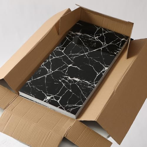 Trafagala Black Tile Stickers White 60x30cm 10pcs, Self Adhesive Wall Tiles Marble, Peel and Stick Wall Waterproof, Removable Stick on for Kitchen Backsplash Bathroom