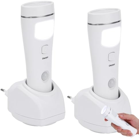 2 Stück Nachtlicht Taschenlampe: LED Steck Induktionstaschenlampe, Wiederaufladbare Wandmontierte Sensorlicht Taschenlampe, Notfall Taschenlamp-e für Stromausfälle, Notfälle, Innen- und Außenbereich