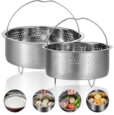Toaboa 2 Set Dämpfeinsatz Edelstahl 22cm/17.5cm Dampfgarer Einsatz mit Handhaben Füße Gleichmäßige Erwärmung, Dampfkorb Dünsteinsatz Siebeinsatz für Töpfe Gedämpfte gekochte Speisen Abfluss