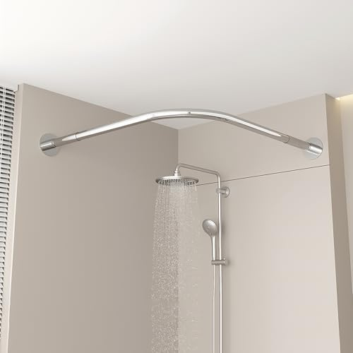 Asta Tenda Doccia Angolare Senza Foratura, Bastoni Per Tende Telescopica A Forma Di L, Bastone Tenda Doccia A Pressione In Acciaio Inox, Per Bagno, Negozio Di Abbigliamento, A(Size:B 70~95 x 90~130CM)
