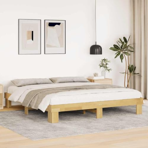 Yunovire Bettgestell 180x200 cm Massivholz Eiche, Robustes Ehebett mit Lattenrost, natürliche Maserung, Stabiler Holzrahmen, modernes Schlafzimmer-Möbel für erholsamen Schlaf