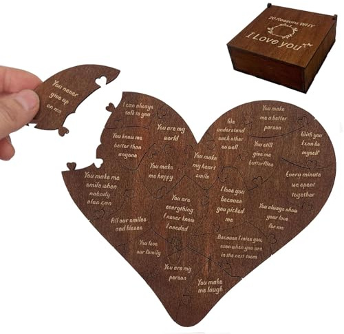 EcoGleam 20 Reasons Why I Love You Heart Puzzle with Gift Box Romantic Heart Wooden Jigsaw Puzzle for Boyfriend Girlfriend Husband Wife