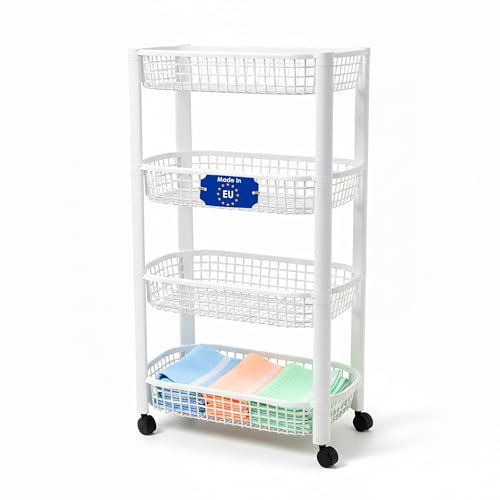 Spetebo Küchenwagen auf Rollen mit 4 Etagen 79 x 46 cm Kunststoff Weiß