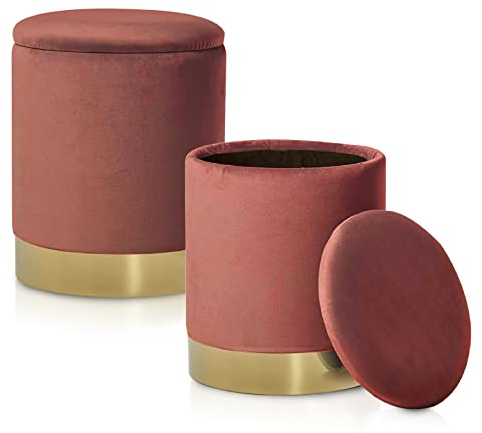ELYFLAIR® runder Samthocker mit Stauraum und Sitzpolster-Deckel I Sitzhocker Fußhocker Sitztruhe Hocker Stuhl-Interieur Schminktisch Accessoire Deko-für Erwachsene und Kinder-Ø 31 H 38 cm (Dunkelrosa)