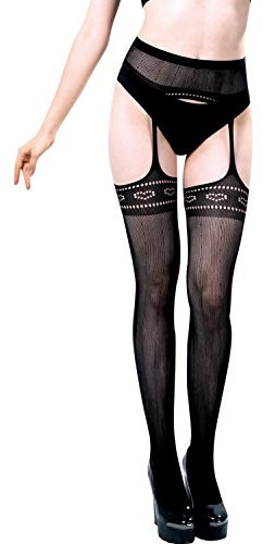 PrettyLoveHose Collant Bas Résille Porte Jarretelle Motif Coeur Suspendu