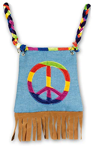 Hippie Tasche Peace mit Fransen - Umhängetasche in Jeans Optik zum Kostüm