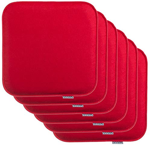 Brandsseller Lot de 6 Coussins d'assise en Feutre 35 x 35 x 2 cm – Galettes de Chaise carrées et Robustes pour l’intérieur et l’extérieur, Assise rembourrée Confortable - Rouge