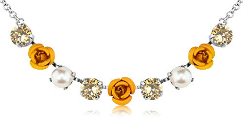 LUISIA Collier Lenja - Silberne Halskette mit Rosen und Swarovski Elements - Braun