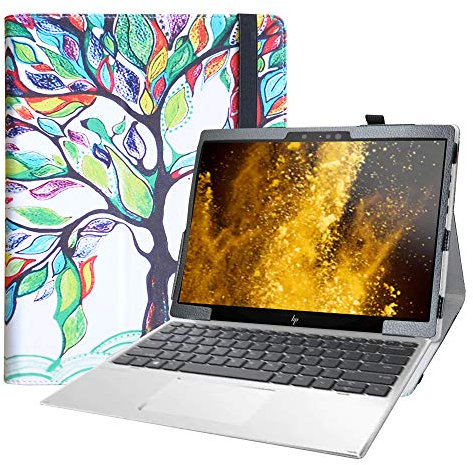 Bige for HP Elite x2 G4 Case, PU Leather Folio 2-Folding Stand Cover for 12.3 HP Elite x2 G4 Detachable Laptop, Love Tree