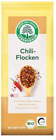 Lebensbaum Chili Flocken, Bio-Gewürz für Pasta, Marinaden, Meeresfrüchte und Desserts, mild-fruchtigen Schärfe, getrocknet, 45 g