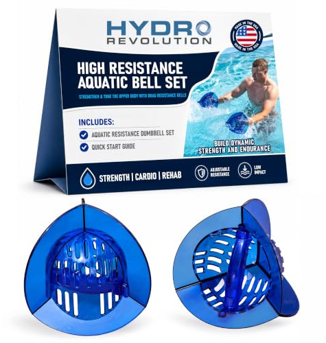 AquaLogix High Resistance Aquatic Bell Set - Blue | Aquatic Dumbbells | Quick Start Guide | Water Weights | Strength & Muscle Building | Pool Exercise Equipment | Pair (HRPCBELL)