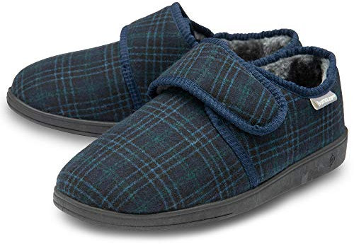 DUNLOP Mens Touch Fastening Full Slipper MTO - Navy/Green - UK 9