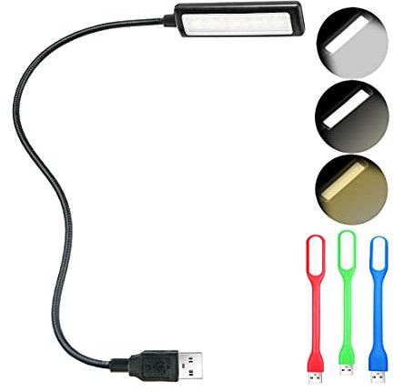 USB Reading Light, Laptop Light,Keyboard Light for Computer Adjustable Gooseneck, 3 Color x 3 Brightness USB Lamp/1pc + 3pcs Mini LED Lights (1 + 3)