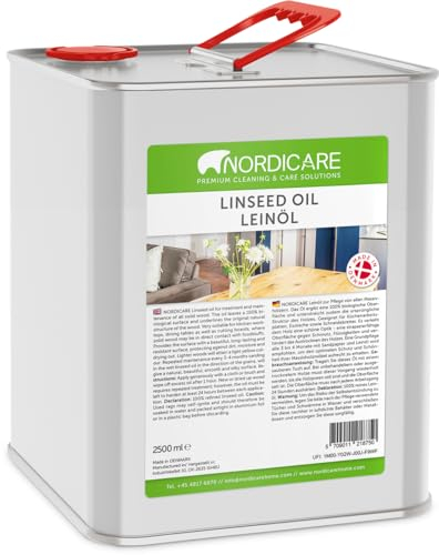 Nordicare Huile de Lin [2,5 Litre] - Protection du Bois 100% Biologique pour Intérieur et Extérieur - Universel et Cuite