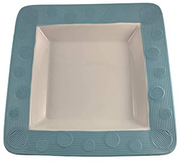 DataPrice Juego, Set de 4 Platos, Vajilla Cuadrada de Porcelana - Bordes con Grabado Color Azul - 22,5x22,5 cm