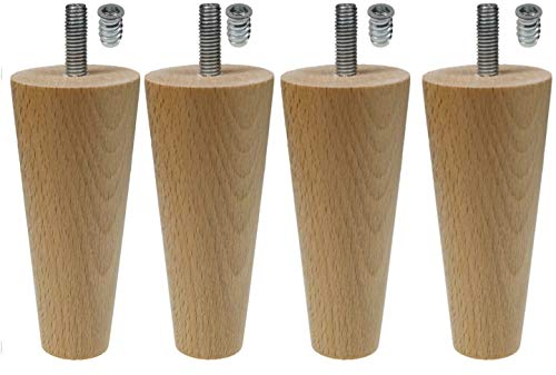 Möbel-Meister Möbelfuß Holz Konisch 4 x Ø45-25mm 100mm 10 cm Gewindestift M8 Schrankfüße BUCHEN Holz