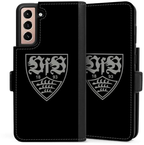 DeinDesign Klapphülle kompatibel mit Samsung Galaxy S21 5G Handyhülle aus Kunst Leder schwarz Flip Case Offizielles Lizenzprodukt VfB Stuttgart Logo