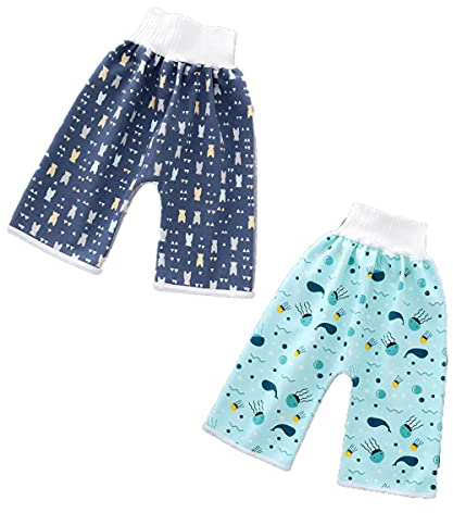 ACMEDE 2 Stück Baby Trainingshose Sleepy Windelhose Polster Cotton Potty Underwear Windelunterwäsche Baby Windelrockshorts Trainingswindelhose Lernhose Kinder Shorts Töpfchen (Blau, 4_Years)