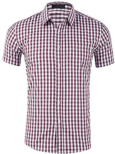 Freizeithemd Herren Kariert Slim Fit Knopfleiste Taschen Herren Hemd Basic Sommer Kent-Kragen Herren Strandhemd Urlaub Alltag Kurzarm Herren Henley Hemd D-Brown XXL