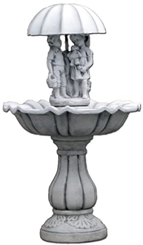 Großer Gartenbrunnen für den Außenbereich – Kinder mit Regenschirm, aus Kunststein, Dekoration
