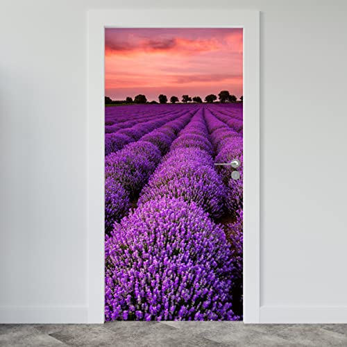 Estika Türtapete selbstklebend - Lavendelfeld - 95x205 cm - Einem Bogen Türposter, Natur Landschaft Türaufkleber, Aufkleber PVC Folie, Klebefolie für türen, Tür tattoo, Modern decoration