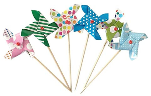 24 Pcs Mini Windmill Cupcake Picks Lovely Cake Toppers for Baby Shower Wedding Party Cake Baking Decorations