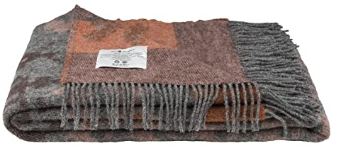 ÖJBRO VANTFABRIK Fästfolk Emilia&Einar gewebte Wolldecke mit Fransen 130x200 cm grau/orange/rosa 100% Schafwolle Strick-Plaid Tagesdecke Quilt warm weich - Hergestellt in Schweden