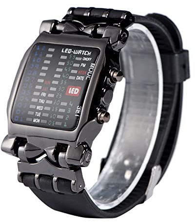 Tyenaza Orologio Binario, Orologio da Polso con Display Binario a LED, Orologio Binario Quadrato Elettronico Calendario Impermeabile, Orologio da Polso a LED elettronico Femminile da Uomo