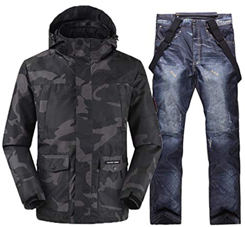 Saeohnssty Outdoor-Herren-Snowboard-Jacken und -Hose, Tarnmuster, wasserdicht, winddicht, Snowboard-Jacken und -Hose, Skifahren-Set, Farbe: 1 XL