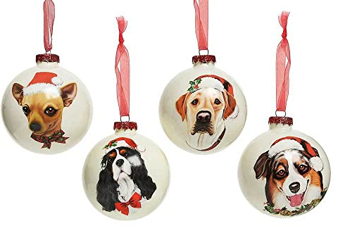 Christbaumkugel Hund 4 Stück Verschiedene Motive Weihnachtskugel Echt Glas