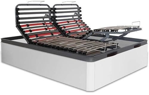 Ventadecolchones - Canapé Abatible de Madera Articulado Gran Capacidad con Mando Inalámbrico + App Móvil - Color Blanco - 150 x 200 cm (1 canapé, 2 Camas Independientes)
