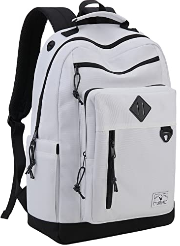 VX VONXURY Rucksack Herren Damen, Wasserfeste Schulrucksack Tagesrucksäcke 15,6-Zoll-Laptop-Büchertasche für Schule, Arbeit, Reisen (Weiß)