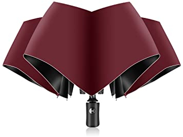 XIXVON Parapluie SE (8 Baleines, Rouge) | Parapluie Avec Protection UV UPF 50+ à 99%, LéGer, Automatique, RéSistant Au Vent, Portable, Pliant Et Compact