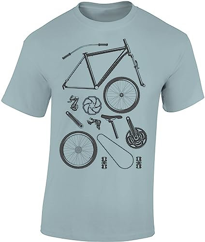 Baddery Fahrrad T-Shirt Herren : Bike Parts - Mountainbike Shirt (Ice Blue M)