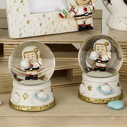 6 pz. Statuine con Palla in Vetro con Astronauta, bomboniera per Compleanni e Feste a Tema Spazio