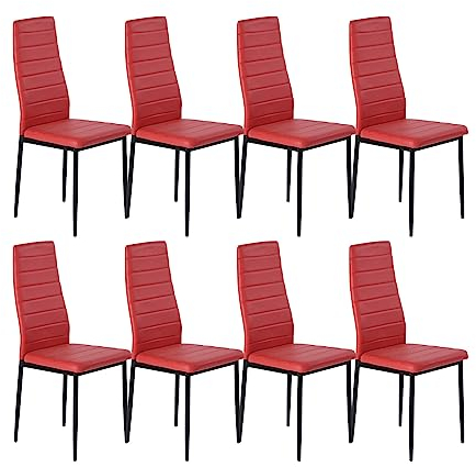 buybyroom Esszimmerstühle 8er Set, Küchenstuhl Bequemer Polsterstuhl mit Rückenlehne, Metallbeine Esstisch Stuhl Essstühle Sitzfläche Wohnzimmerstuhl, Rot