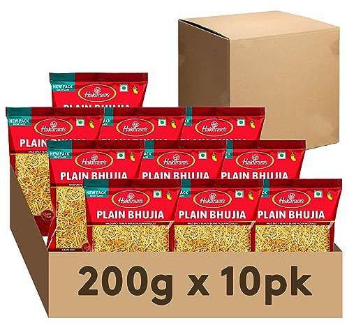 Haldirams Plain Bhujia 200g, Indian Snacks & Savouries - Namkeen - (Pack of 10)