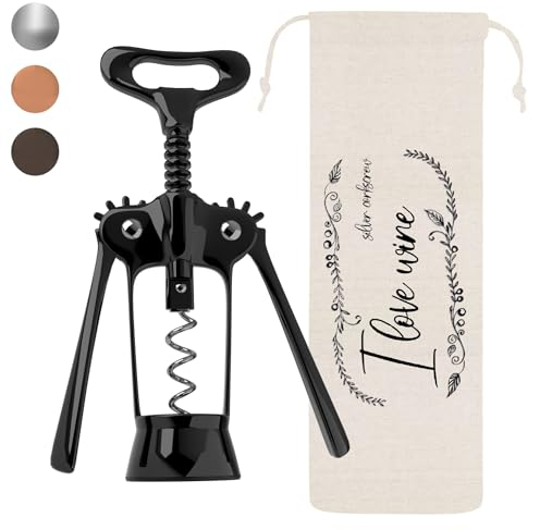 Lenmar Korkenzieher Wein öffner Weinflaschenöffner Flaschenöffner, aus Edelstahl in modernem Design, für Korken und Kappen, für Wein & Prosecco mit Leinenbeutel Geschenkidee (Schwarz)