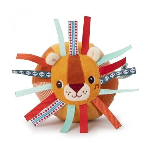 Lilliputiens - Palla Leone Jack - Palla d’attività in tessuto per neonati e bambini piccoli - Stimolazione sensoriale con suoni e trame - Gioco di risveglio, motricità-Lavabile in lavatrice-Dai 6 mesi