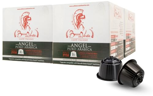 BOCCA DELLA VERITA - Boîte de 64 capsules de café italien ANGEL Arabica 100%, Capsules compatibles avec la machine à café Nescafe® Dolce Gusto®, 100% Made in Italy